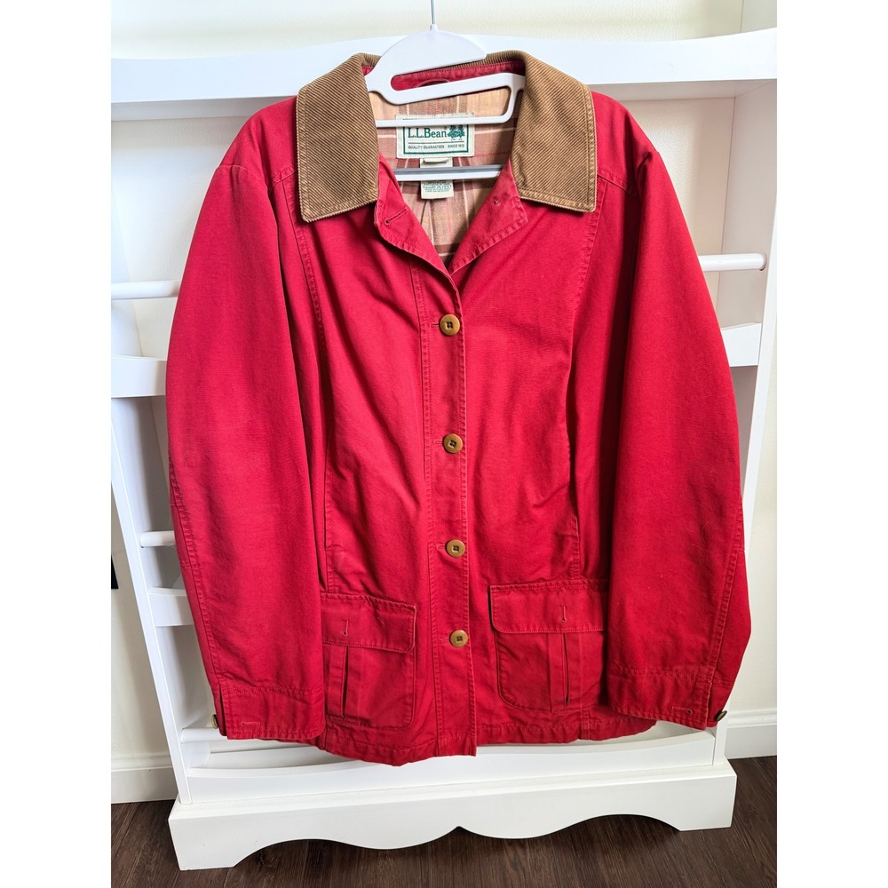 LL Bean Mens Red Cotton Canvas Original Field Coat Barn Jacket Medium 267093